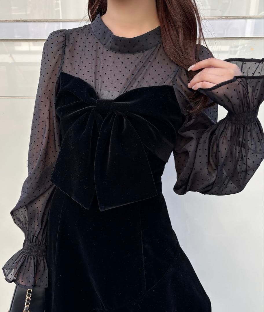 ナイスクラップ ベロアリボンロングワンピース