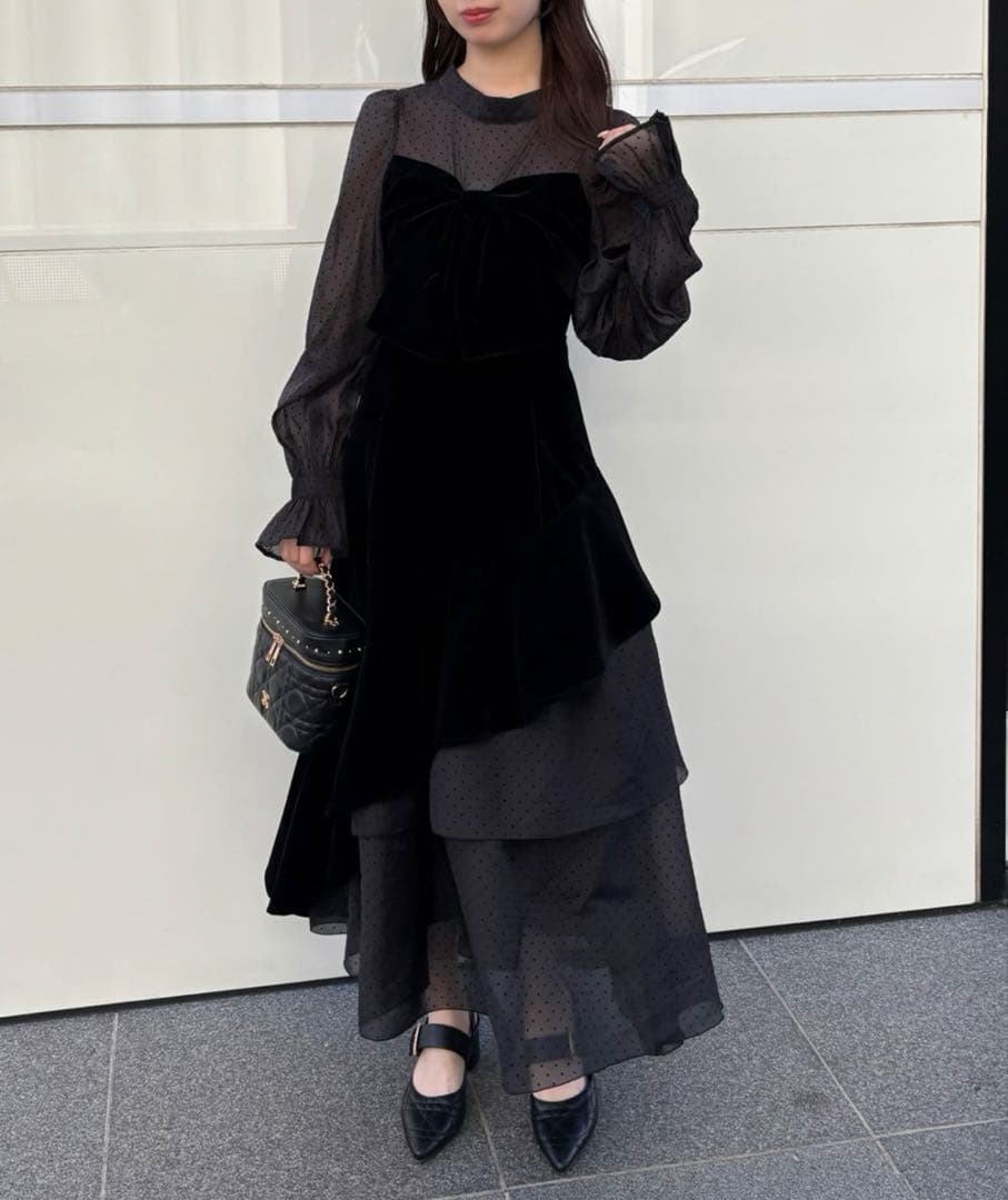 ナイスクラップ ベロアリボンロングワンピース