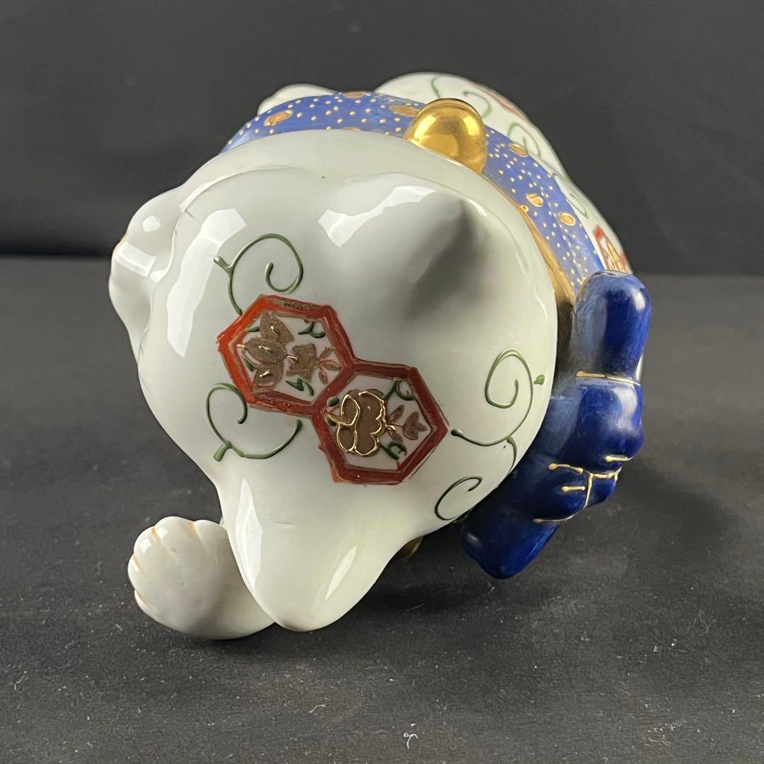 古伊万里　金襴手色絵　招き猫　陶磁器　置物　24センチ