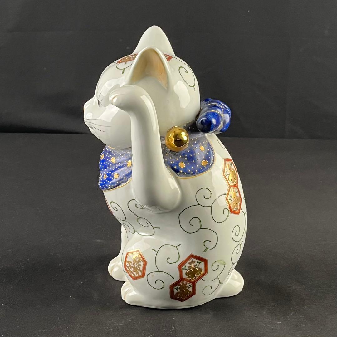 古伊万里　金襴手色絵　招き猫　陶磁器　置物　24センチ
