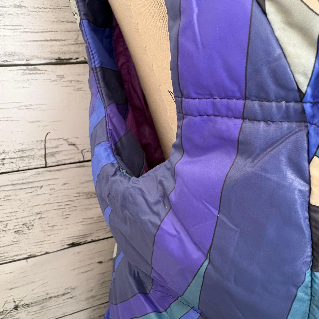 エミリオプッチ　ダウンベスト　ブルー　ハイネック　総柄　IT44 ナイロン