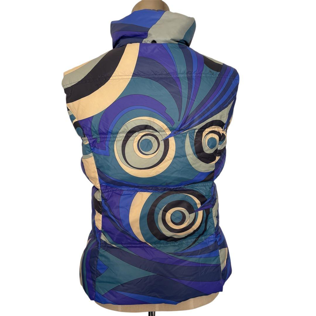 エミリオプッチ　ダウンベスト　ブルー　ハイネック　総柄　IT44 ナイロン