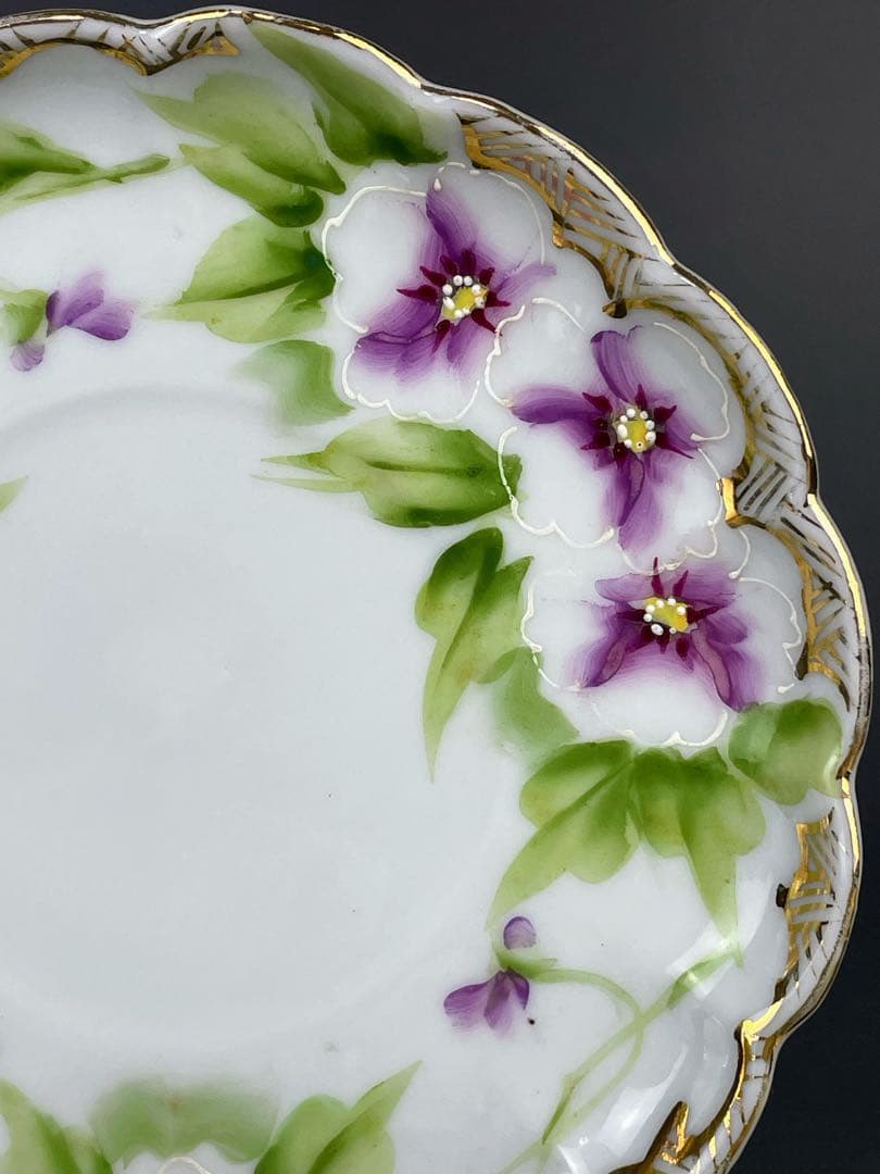 【美品】オールドノリタケ パンジー紋 ティーカップ２組 ビオラ 三つ脚 猫足