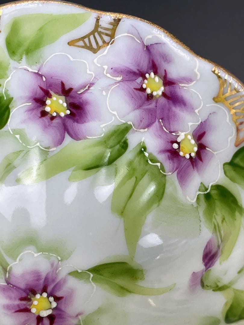 【美品】オールドノリタケ パンジー紋 ティーカップ２組 ビオラ 三つ脚 猫足