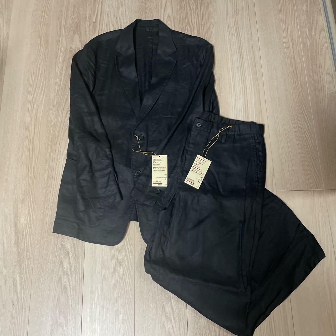 無印良品 リネン洗いざらし ジャケット テーパードパンツ セットアップ