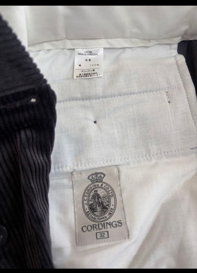 新品　コーディングスCORDINGS　グレーコーデュロイスラックス サイズ３２