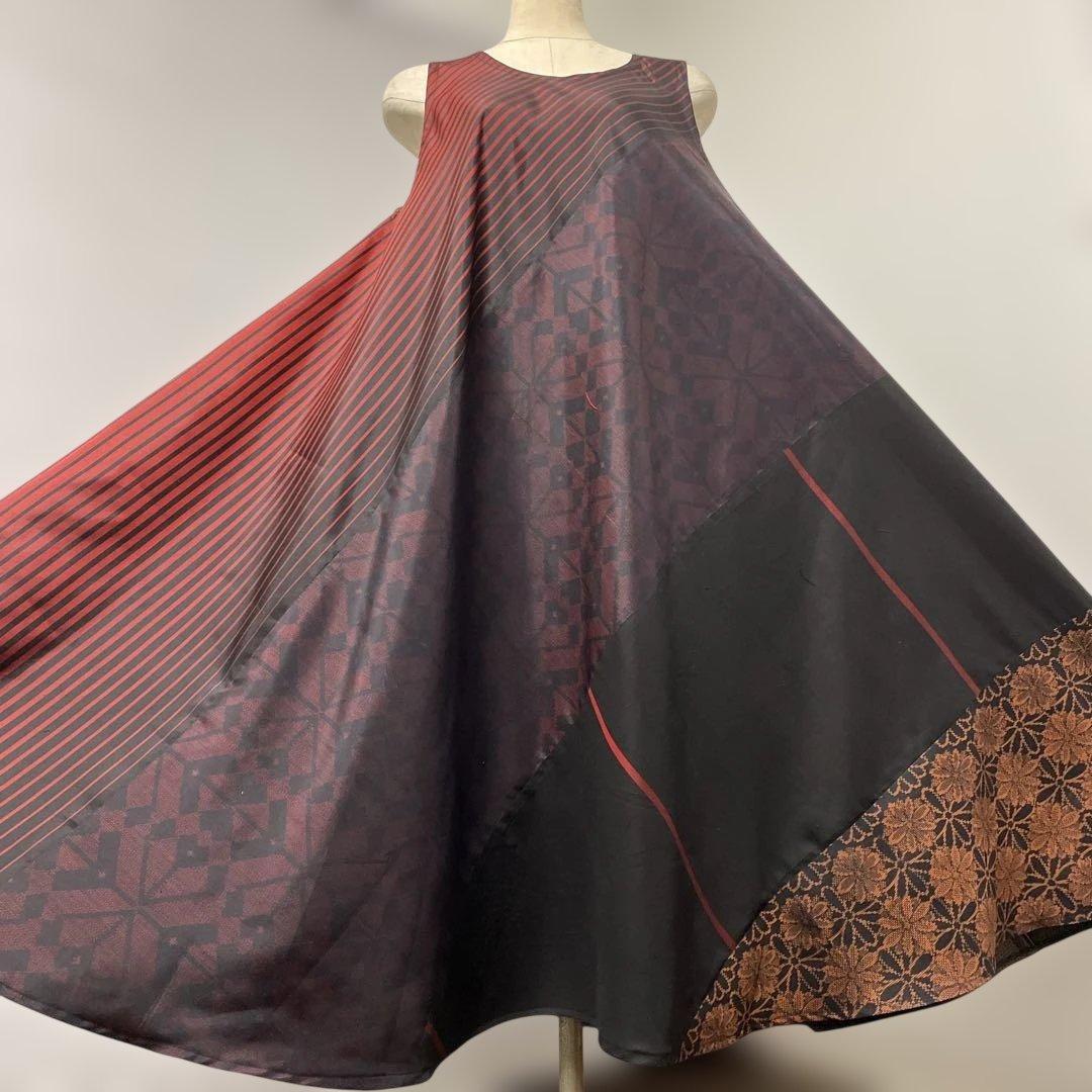 着物ワンピーステントラインロング丈《4》大島紬や紬等(7マルキ含)M〜L