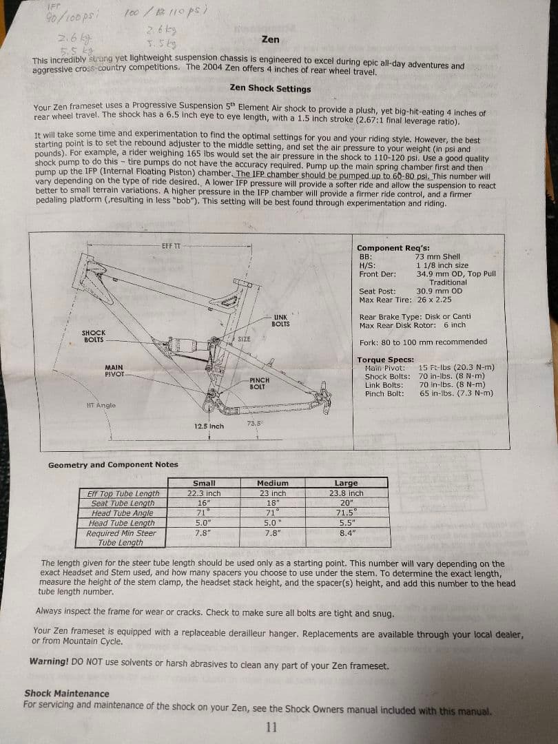 レア物 MOUNTAIN CYCLE Zen ROCKSHOX SID付フレーム
