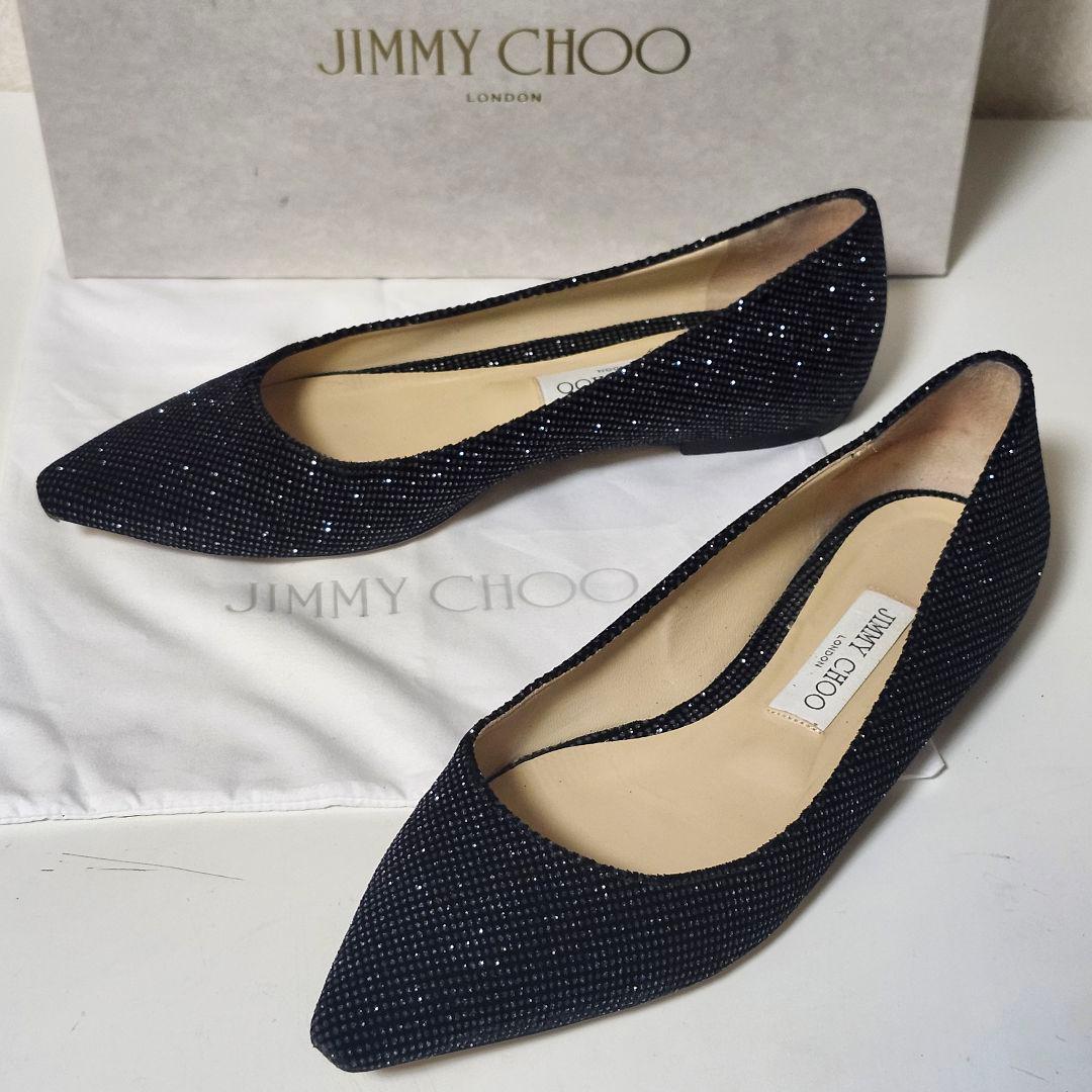 JIMMY CHOO ブラック グリッター フラットシューズ 39