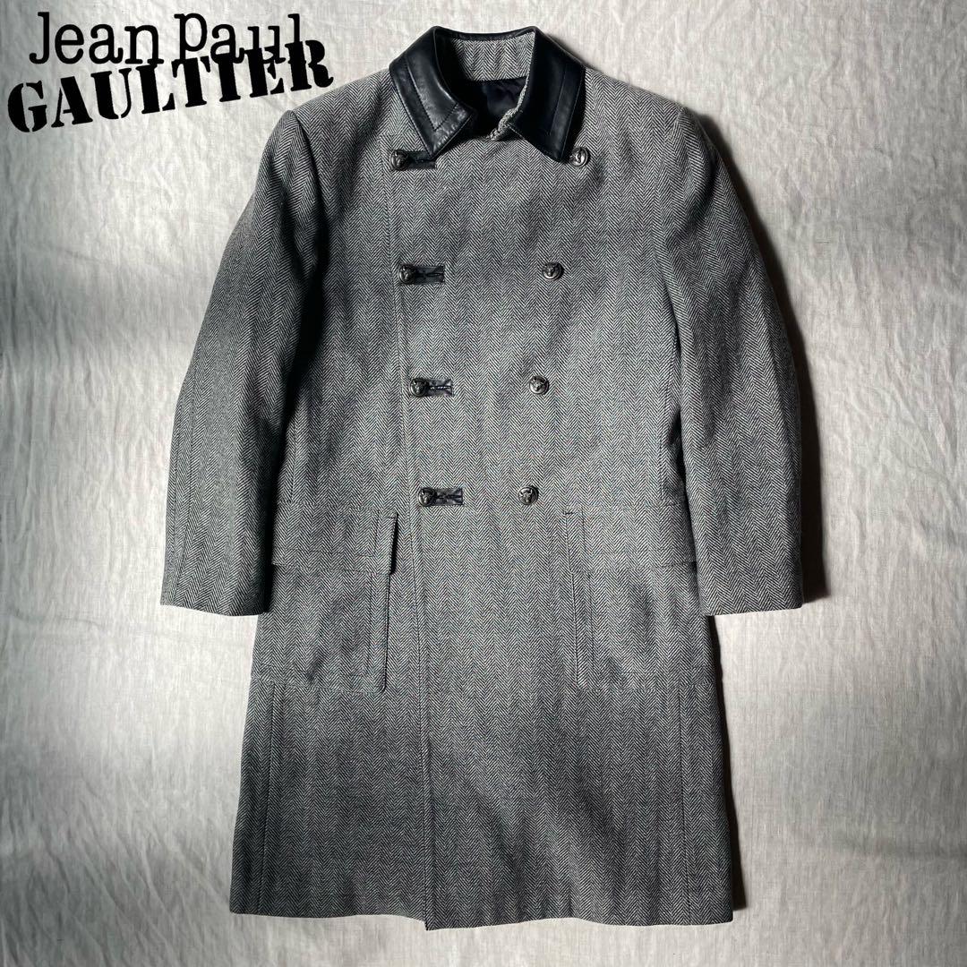 【希少】JEAN PAUL GAULTIER レザー ヘリンボーン コート 48