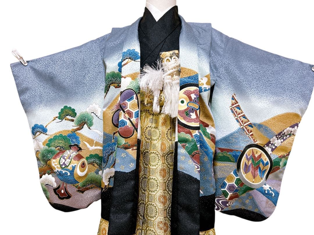 刺繍入り!!七五三　5歳　男の子　フルセット　一式　グレー　ゴールド　鷹