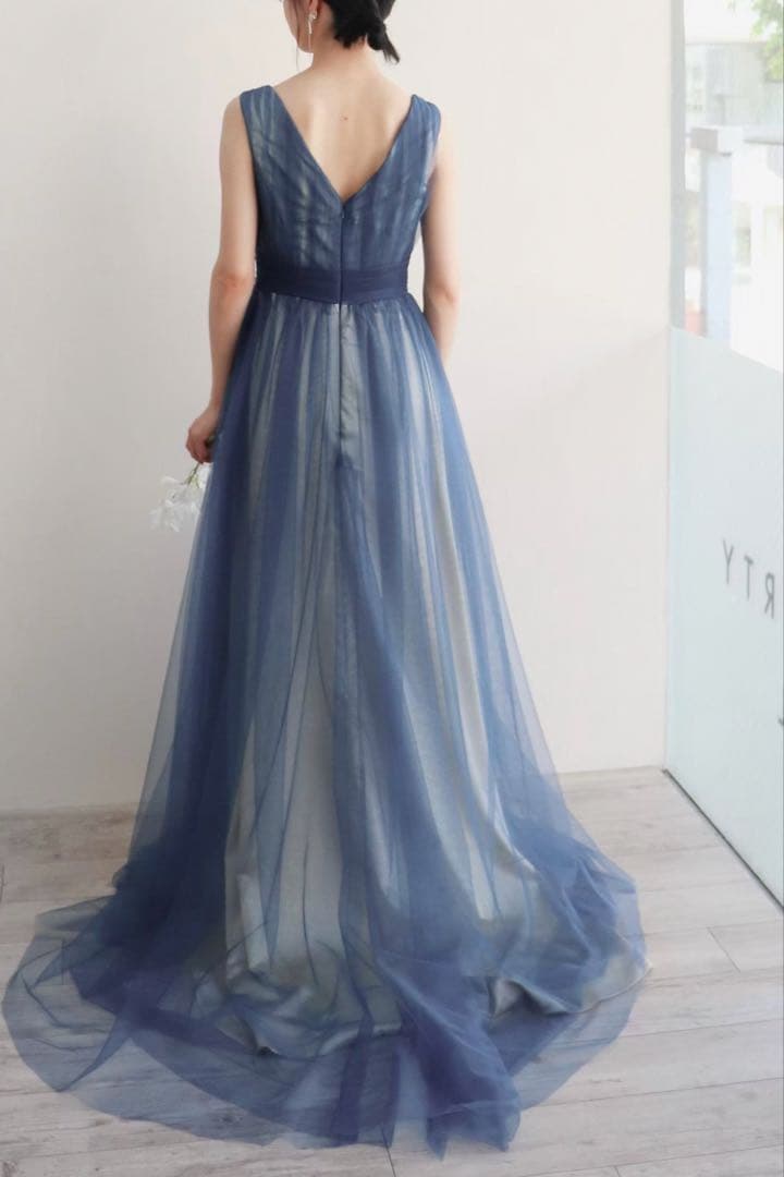 ネイビー　カラードレス　チュール