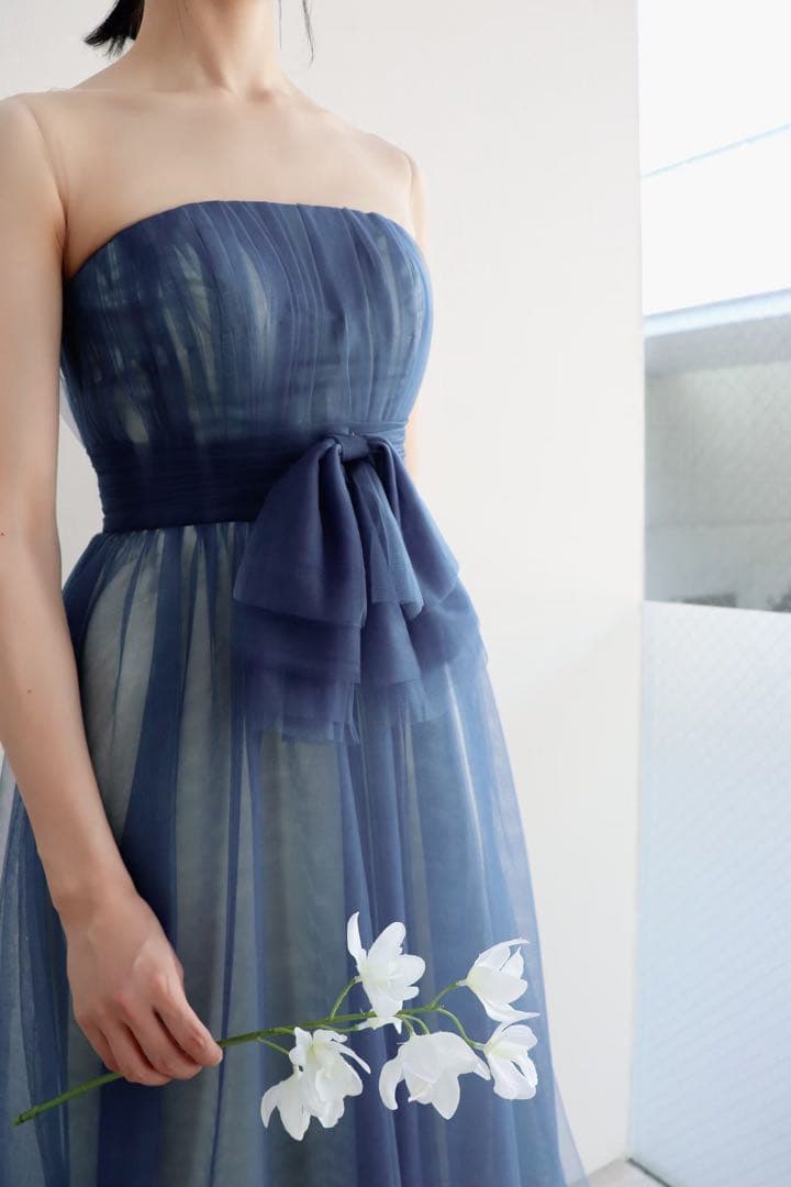 ネイビー　カラードレス　チュール