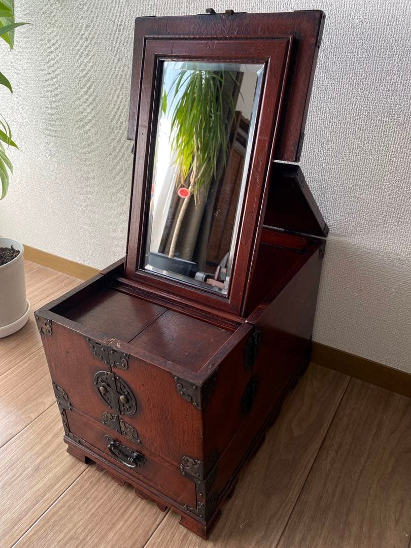 木製からくり鏡台 アンティークドレッサー 年代物