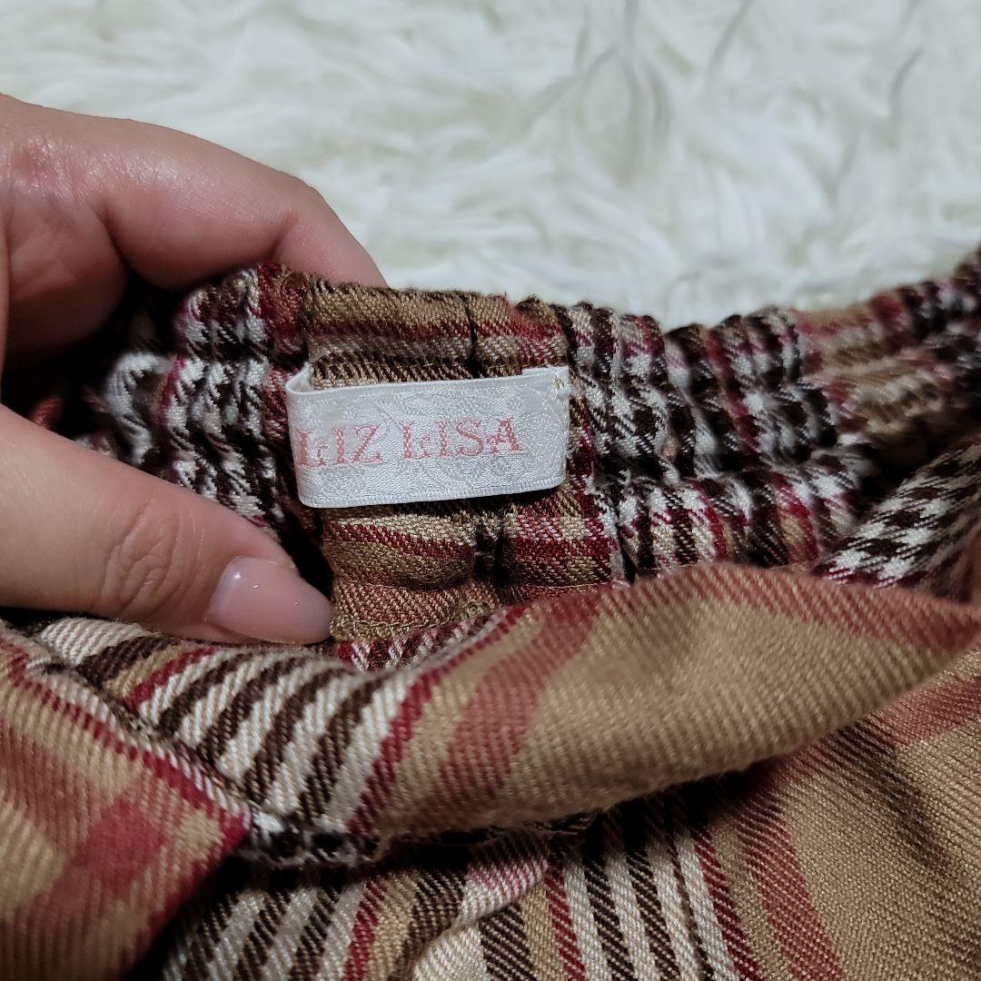 00s 希少 LIZLISA 起毛チェック柄 裾フリル プリーツスカパン 姫カジ