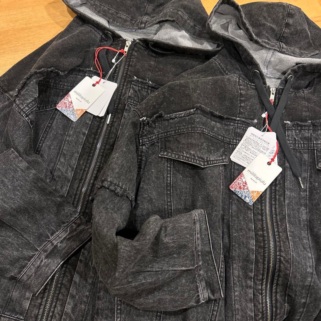 ケミカルデニム裏毛フーディーパーカー GLAY