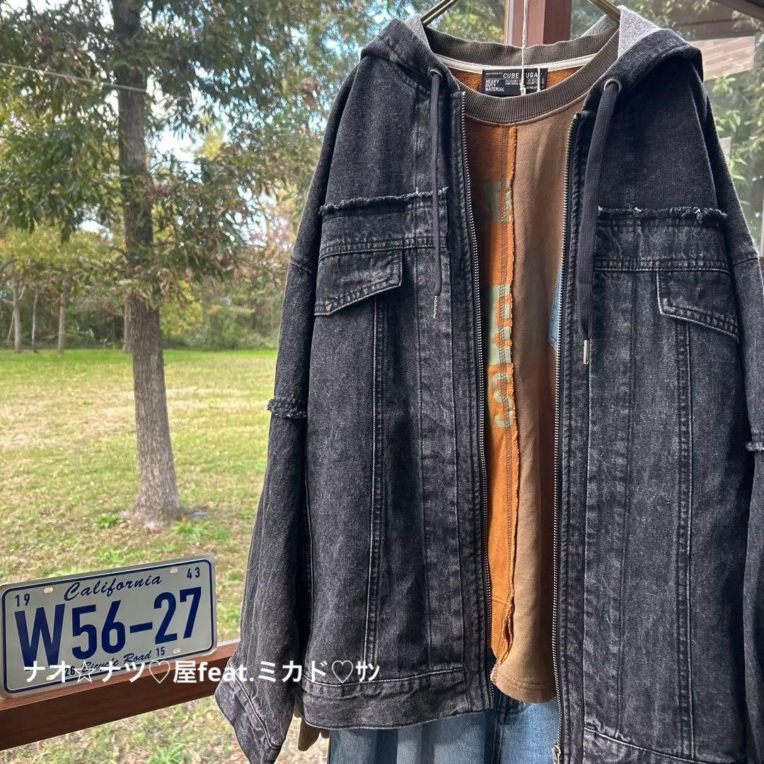 ケミカルデニム裏毛フーディーパーカー GLAY