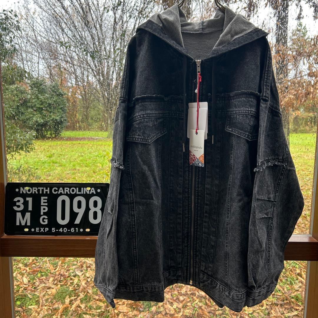 ケミカルデニム裏毛フーディーパーカー GLAY