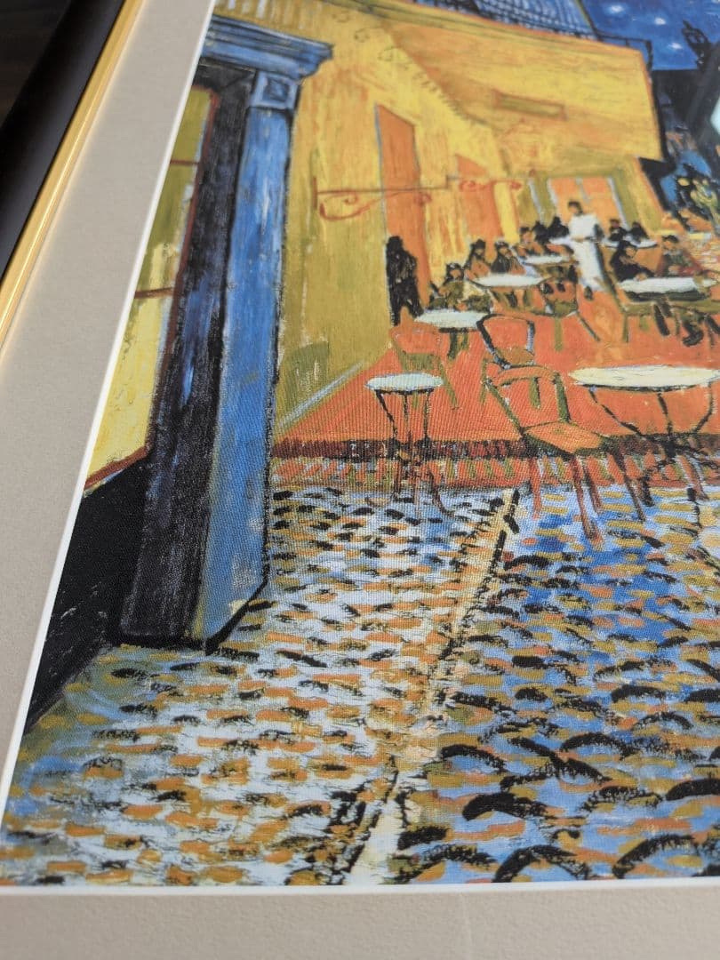 【値下げ】 夜のカフェテラス ゴッホ 手彩仕上 高精細巧芸画/インテリア 額入り