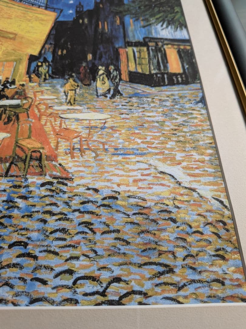【値下げ】 夜のカフェテラス ゴッホ 手彩仕上 高精細巧芸画/インテリア 額入り