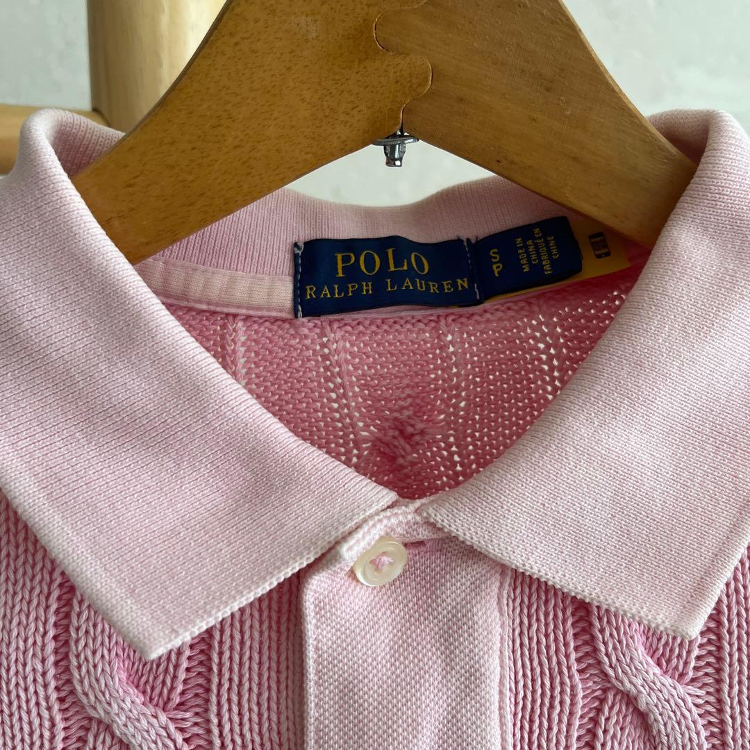 Polo Ralph Lauren ピンク ケーブル編み ポロシャツ S