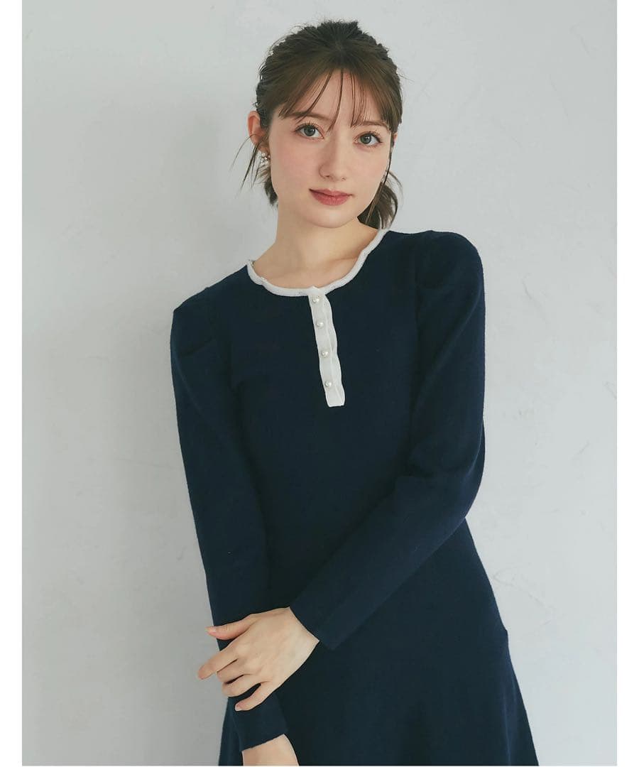 ２ＷＡＹリボンレース襟付きパール釦ニットワンピース　tocco 新品未使用