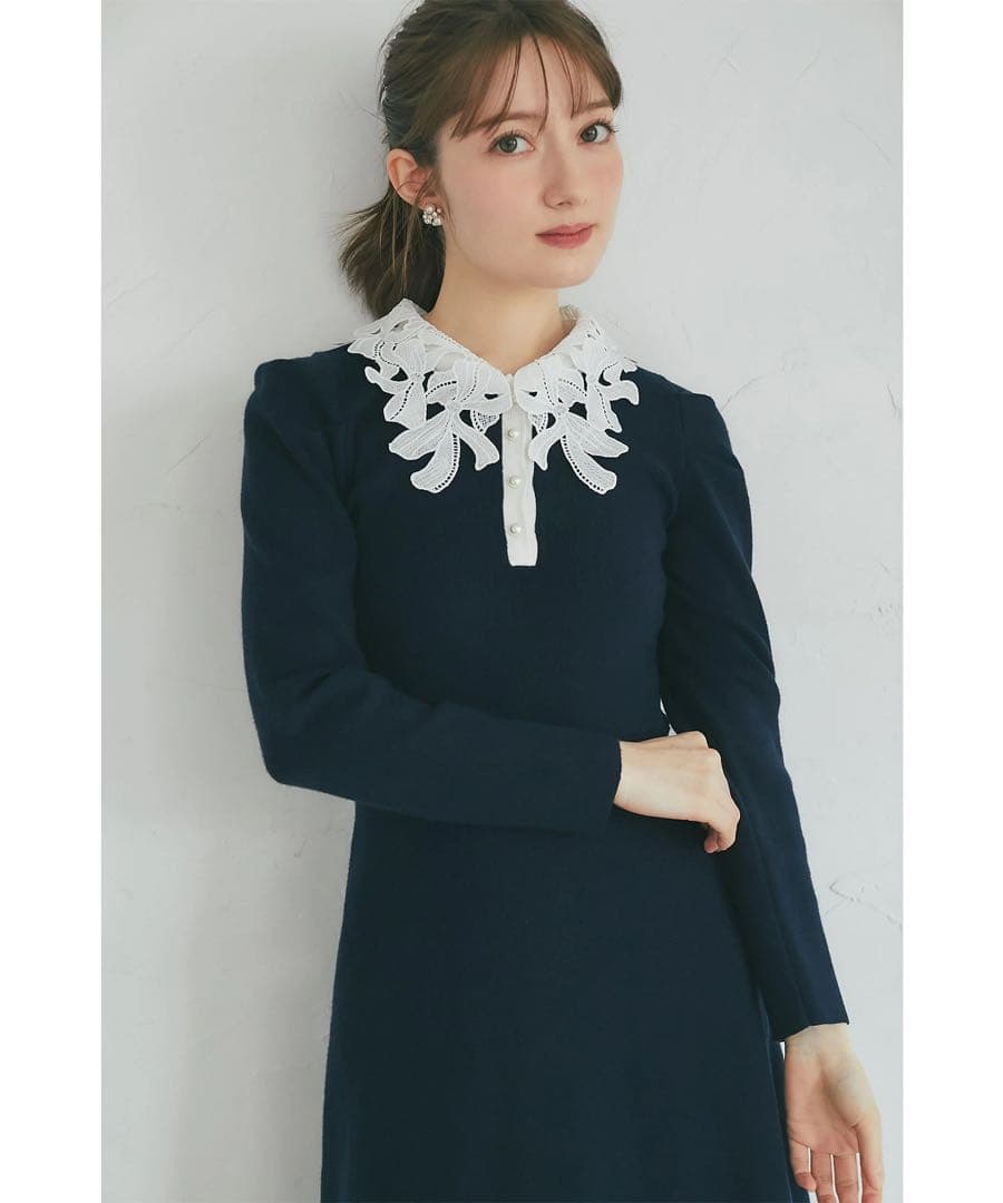 ２ＷＡＹリボンレース襟付きパール釦ニットワンピース　tocco 新品未使用