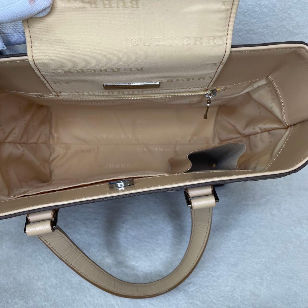 美品 バーバリーロンドン ハンドバッグ チェック柄 キャンバス レザー