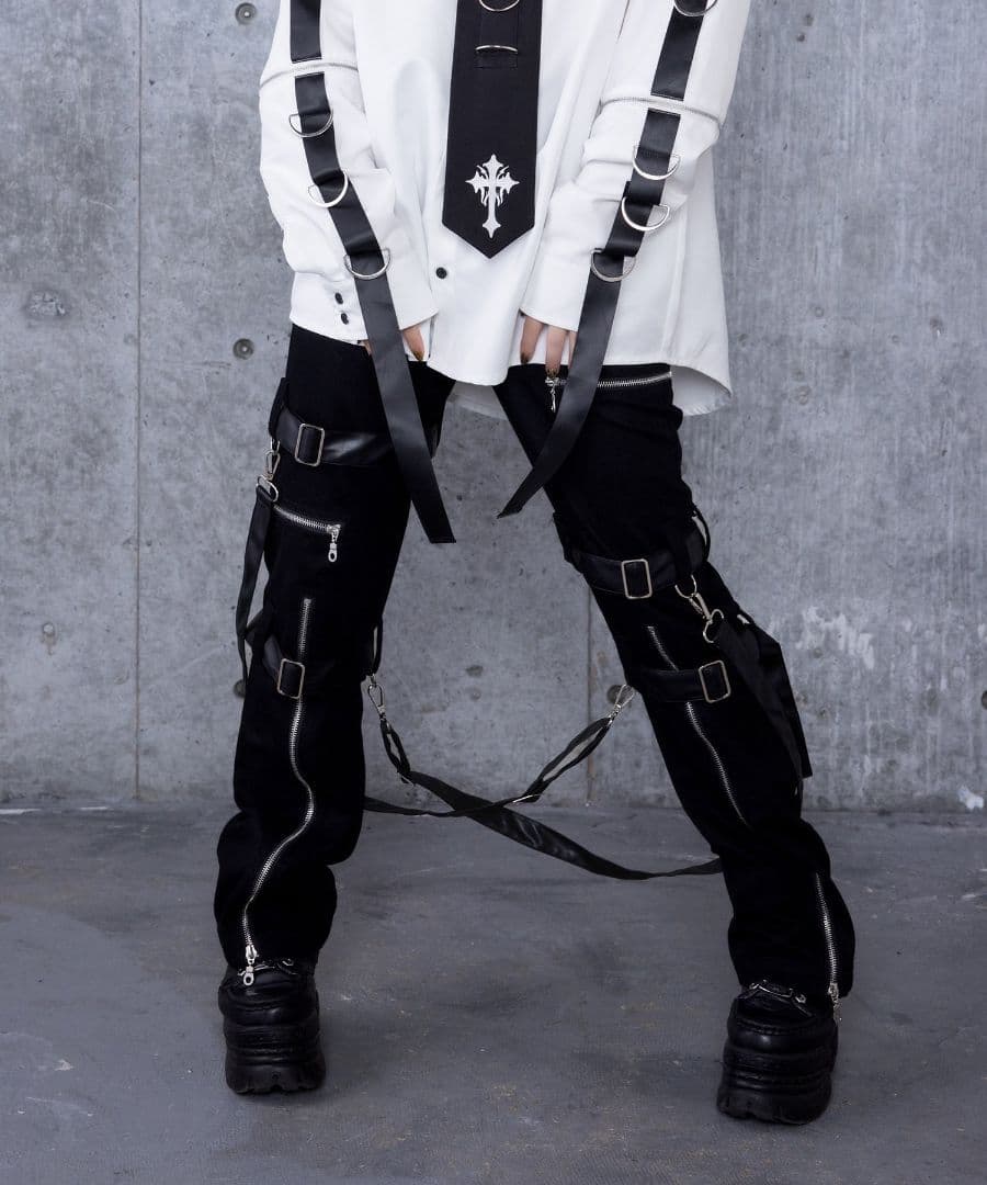 【hana】Amilige サスペンダーベルトZIPパンツ S