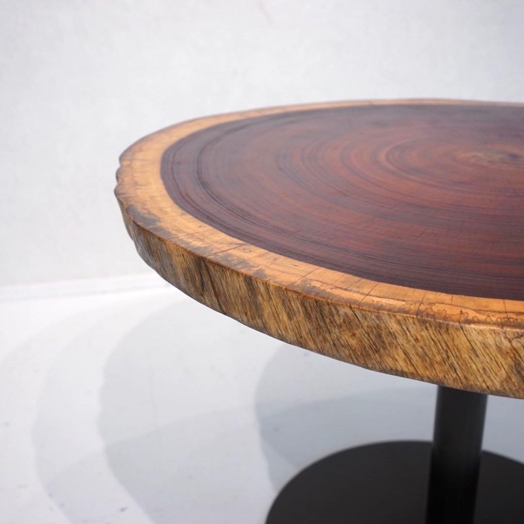 【ヒビありの為激安！】一枚板　テーブル　カフェテーブル　一本脚　輪切り
