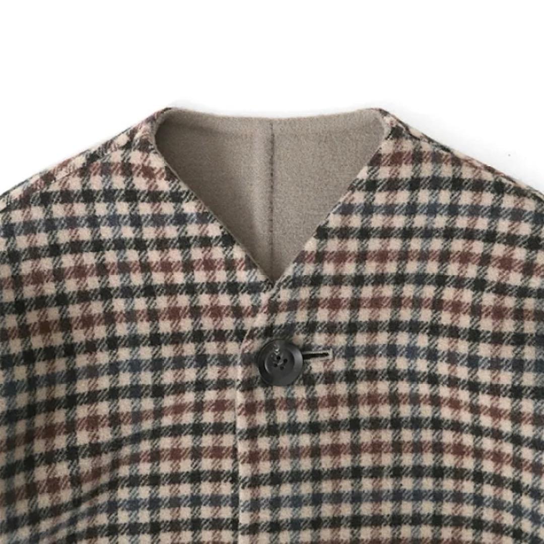 LE GLAZIK ルグラジック チェック柄 リバーシブル ノーカラーコート