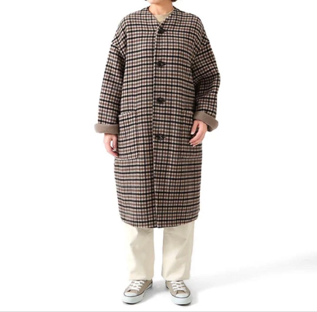 LE GLAZIK ルグラジック チェック柄 リバーシブル ノーカラーコート