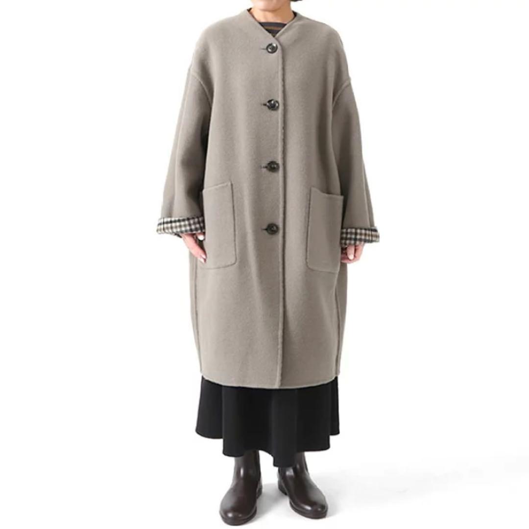 LE GLAZIK ルグラジック チェック柄 リバーシブル ノーカラーコート