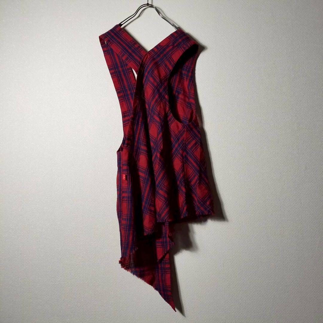 ワイズ Y's ヨウジヤマモト 変形ベスト チェック ウール アシンメトリー