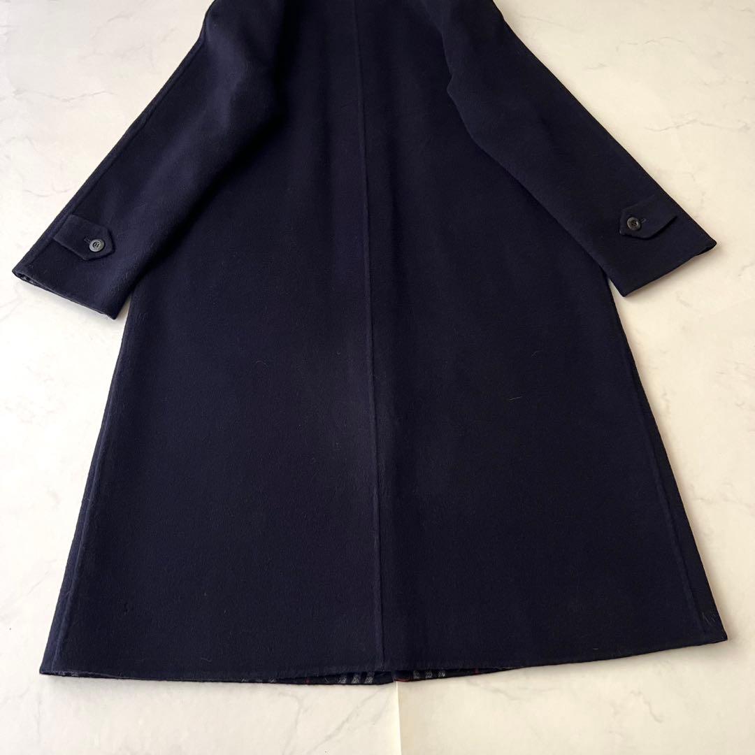 バーバリー ダブルフェイス ロングコート ネイビー ノバチェック カシミヤ混 M