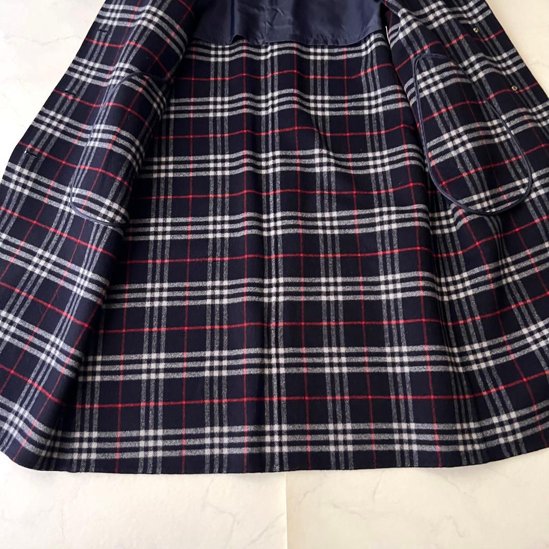 バーバリー ダブルフェイス ロングコート ネイビー ノバチェック カシミヤ混 M