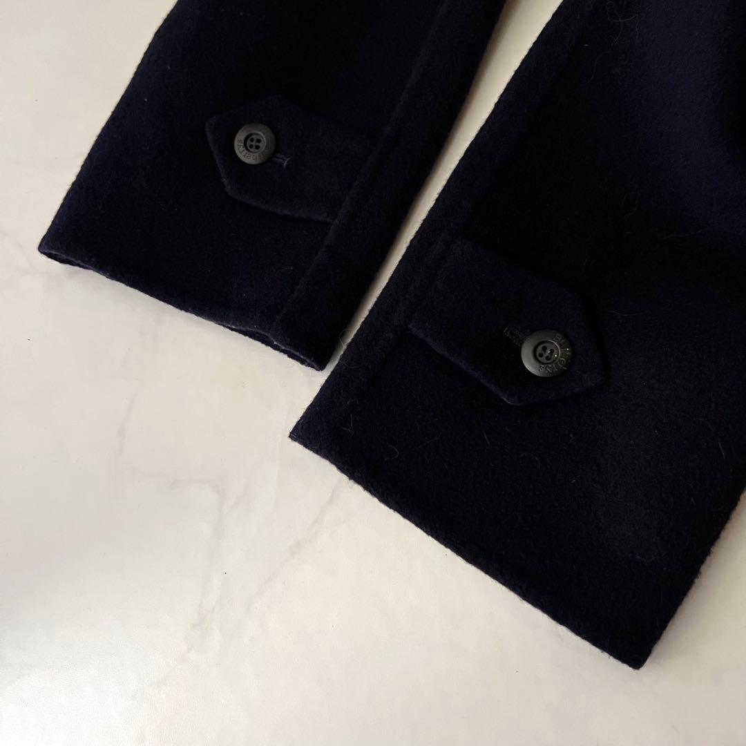 バーバリー ダブルフェイス ロングコート ネイビー ノバチェック カシミヤ混 M