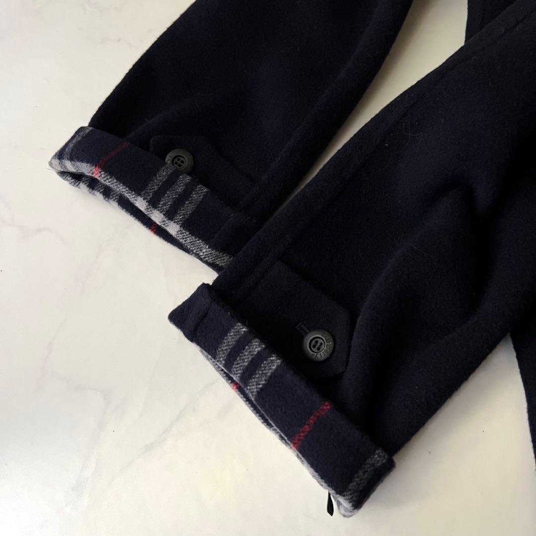 バーバリー ダブルフェイス ロングコート ネイビー ノバチェック カシミヤ混 M