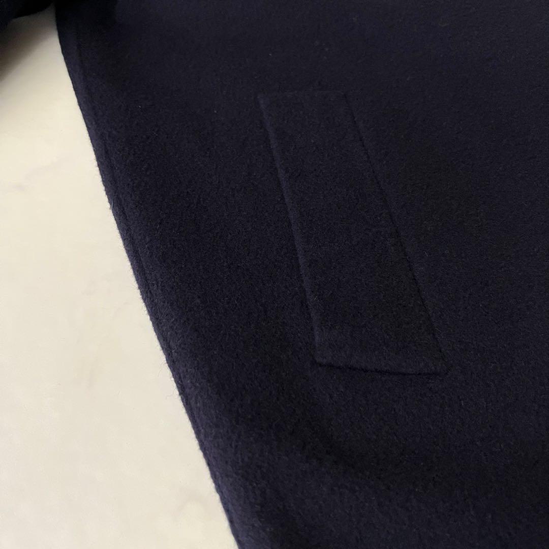 バーバリー ダブルフェイス ロングコート ネイビー ノバチェック カシミヤ混 M