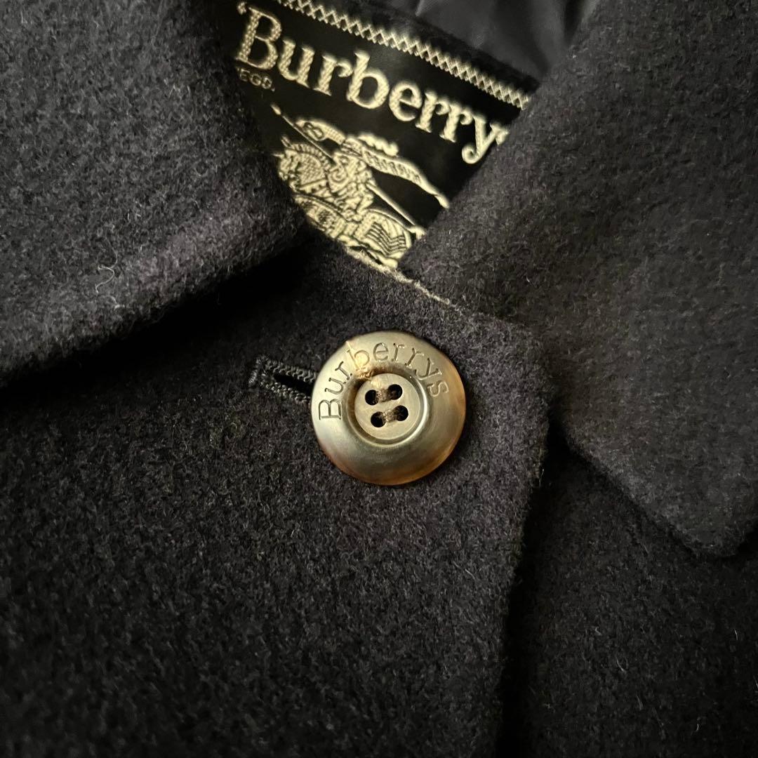 バーバリー ダブルフェイス ロングコート ネイビー ノバチェック カシミヤ混 M