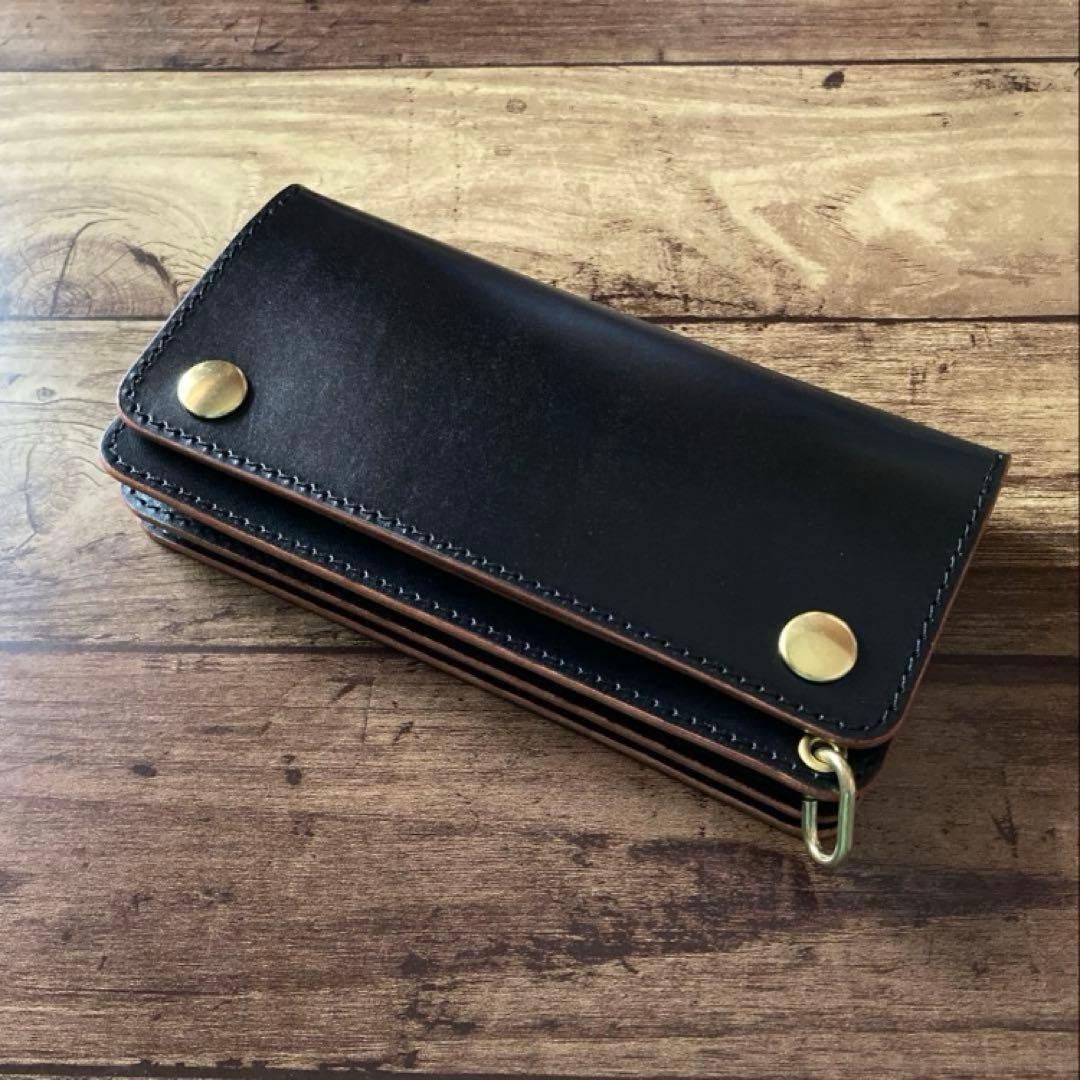 【た】カウレザー トラッカーウォレット 180（ロング）3層 茶芯ブラック