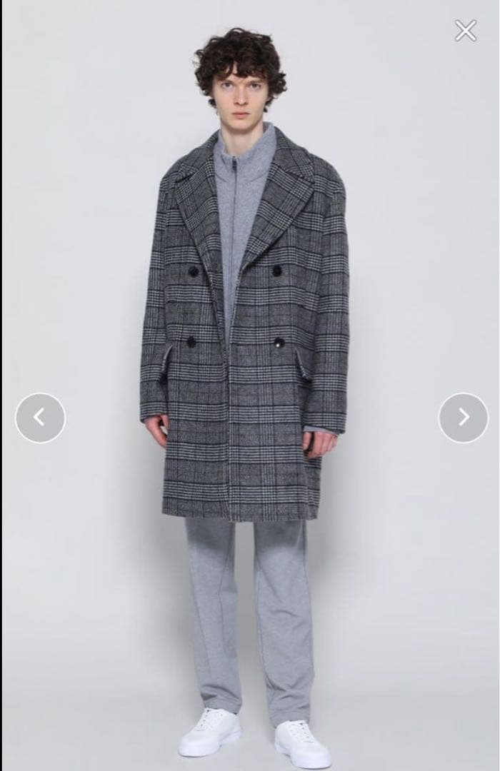 BOSS グレンチェック ダブルブレステッド コート　３XL