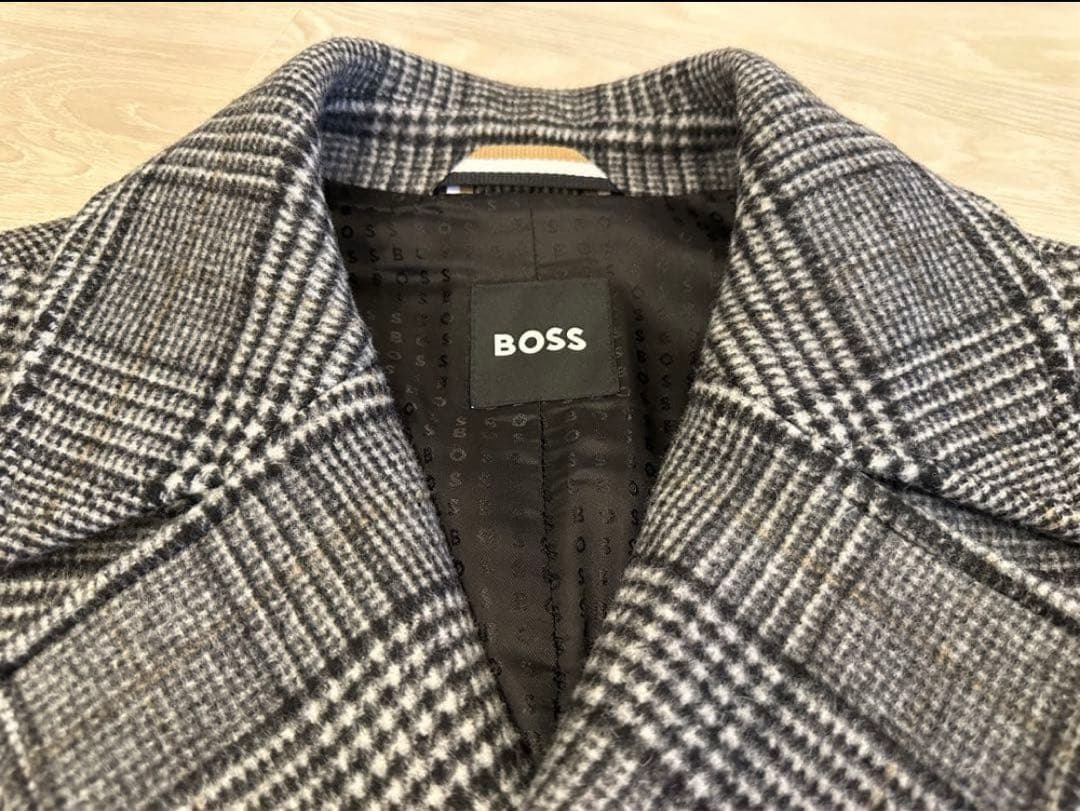 BOSS グレンチェック ダブルブレステッド コート　３XL