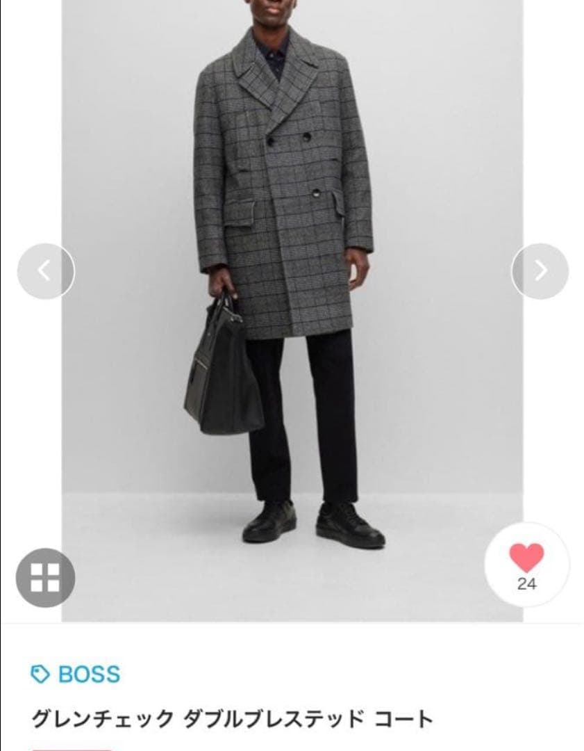 BOSS グレンチェック ダブルブレステッド コート　３XL