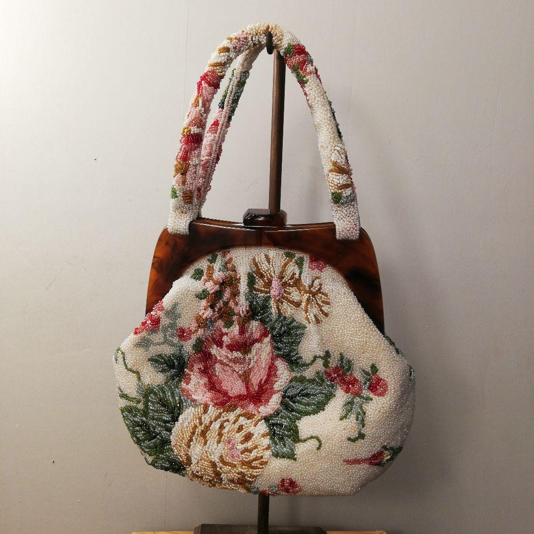 花柄刺繍総ビーズ和装用バッグ
