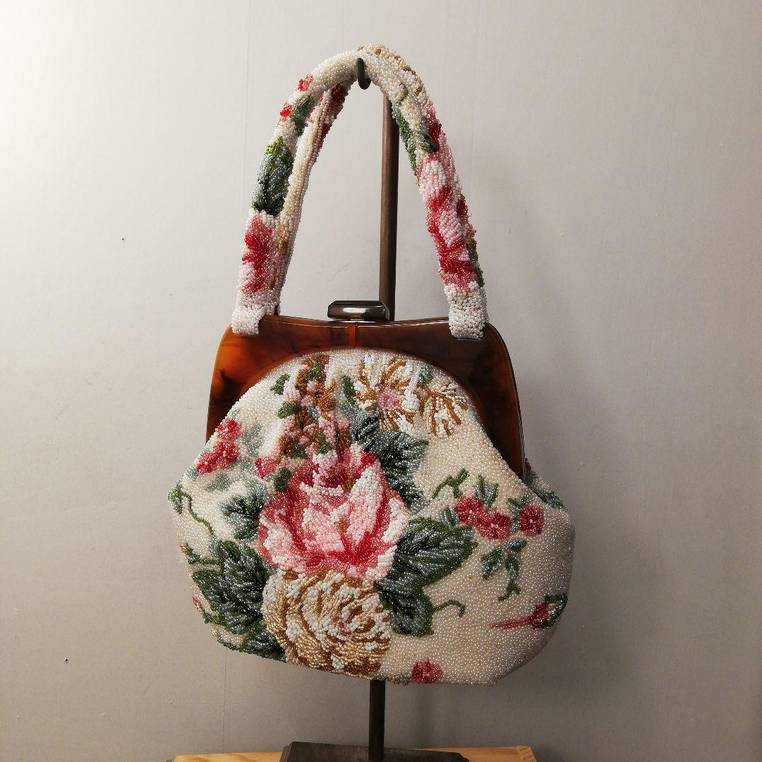 花柄刺繍総ビーズ和装用バッグ