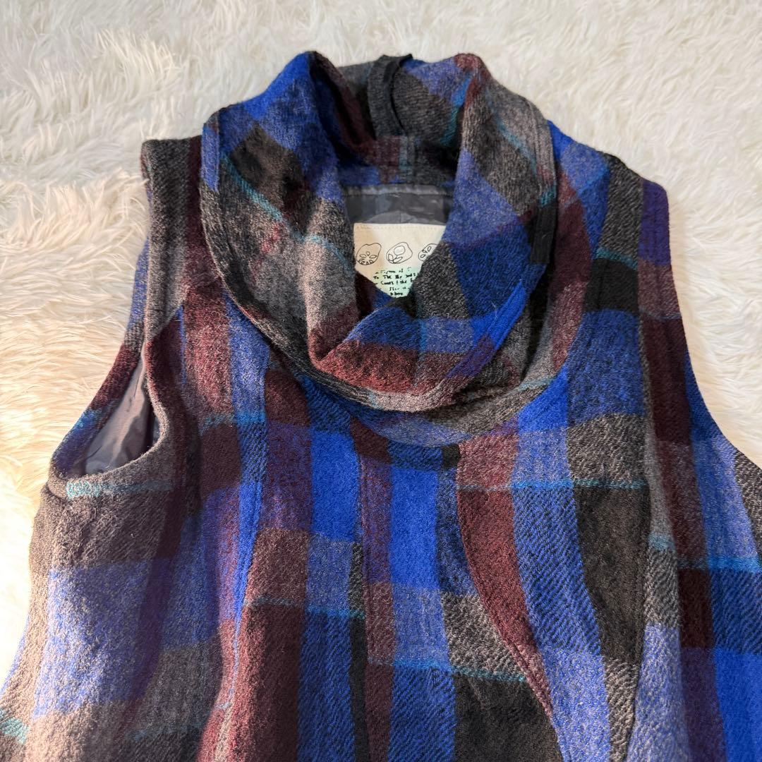 センソユニコ io comme ioチェックドレープネックフレアワンピ 38