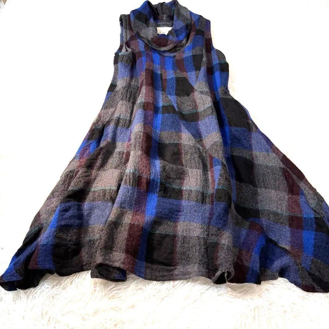 センソユニコ io comme ioチェックドレープネックフレアワンピ 38