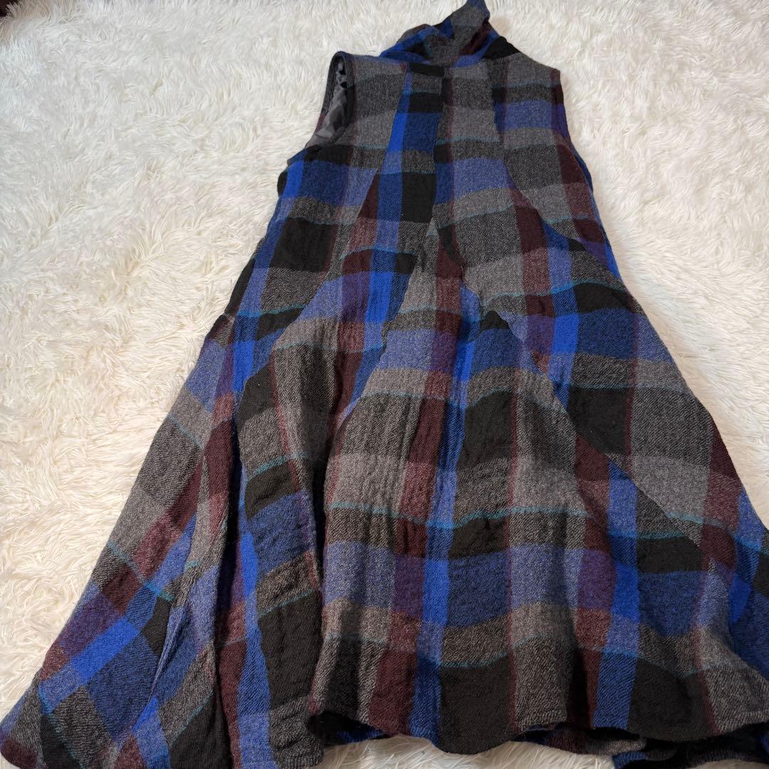 センソユニコ io comme ioチェックドレープネックフレアワンピ 38
