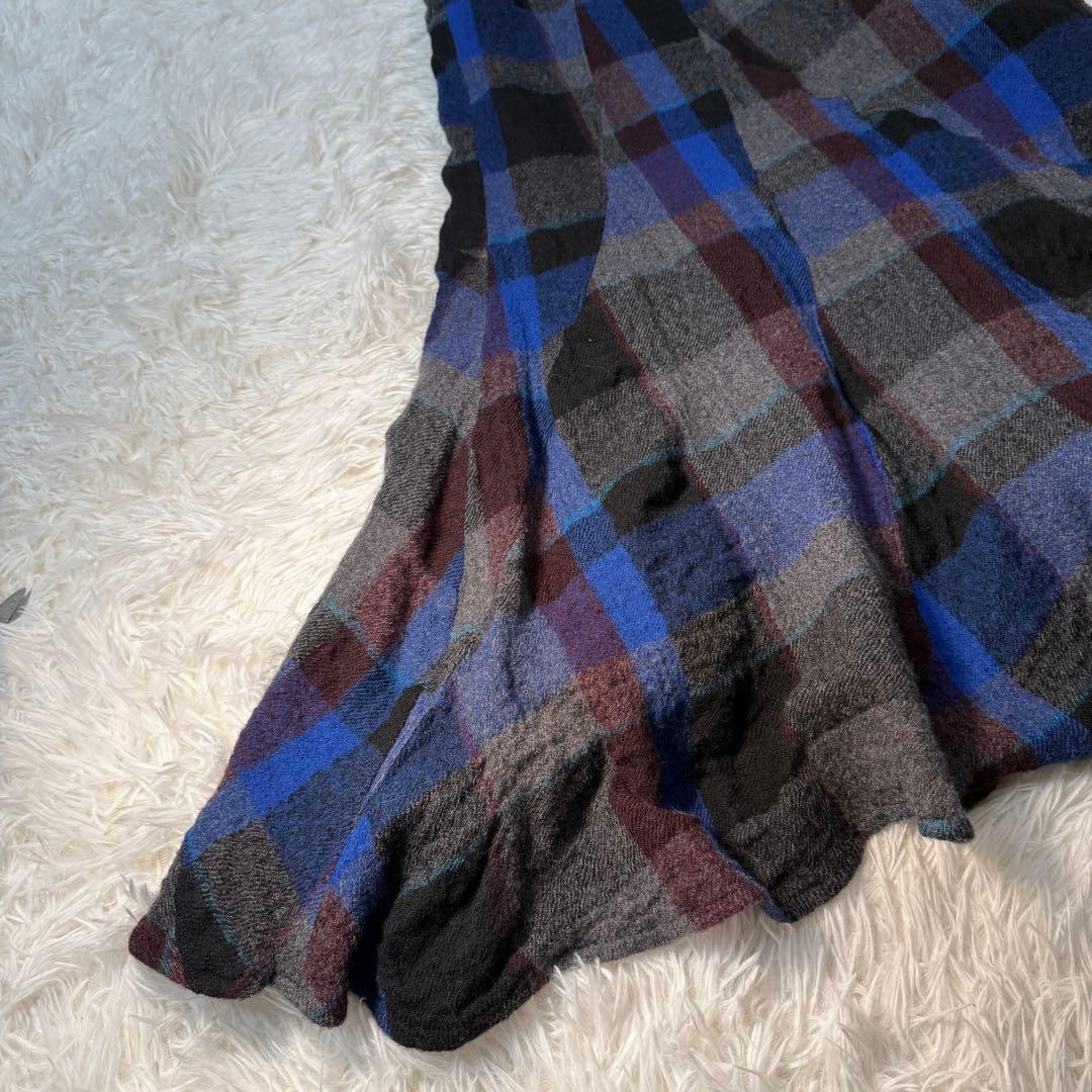 センソユニコ io comme ioチェックドレープネックフレアワンピ 38